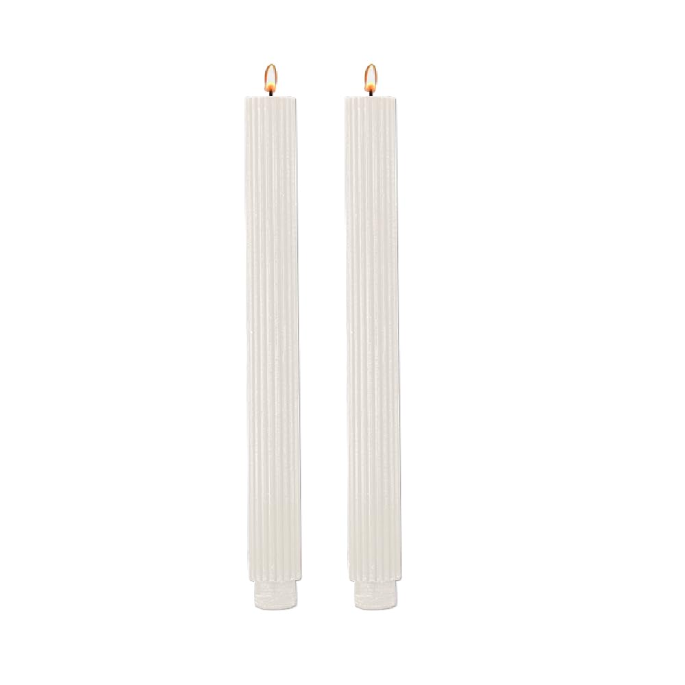 2 Pack | 10" Gold Premium Unscented Ribbed Wick Taper Candles, Tall Ribbon Wax Dinner Unscented Modern Home Décor Soy Wax Handmade 12 Hours candlesticks (White)