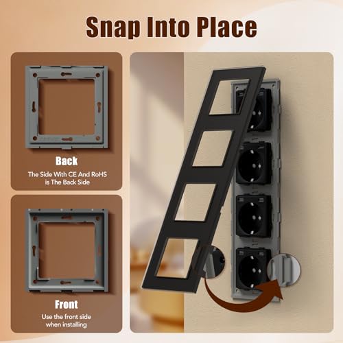 BSEED Steckdose mit USB C(5 V 2.1A),Unterputz Steckdose (Typ C und Typ C),16A 250V 4 Fach Wandsteckdose,2*USB C Einbausteckdose Geeignet f&uuml;r Phone,Pad-299mm*86mm,Schwarz