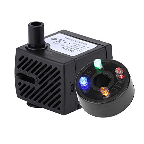 Fdit 2W Bomba de Agua Sumergible Acuario Bomba de Agua Sumergible con 4 Luces LED para Fuente Piscina jardín Estanque Acuario Acuario(220 V - 240 V)