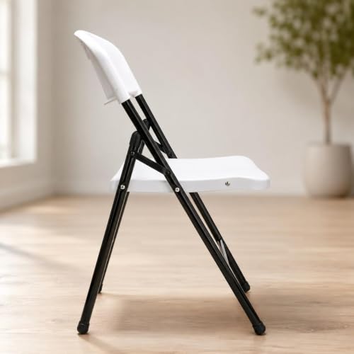Image of Folding Metal Chair for Home & Office | Heavy Duty Iron Frame | Nylon Seat & Backrest | Space Saving Foldable Chair for Study Room, Kitchen, Balcony & Restaurant | (Plastic White)
