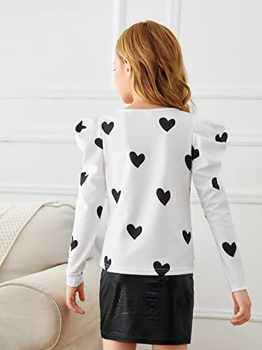 WDIRARA Girl's Heart Print Round Neck Puff Long Sleeve Tee Cute T Shirt2