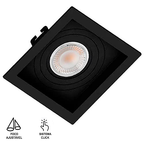 Kit 3 Spot de Embutir PAR20 Recuado Quadrado + Lamp - Preto - Branco Frio