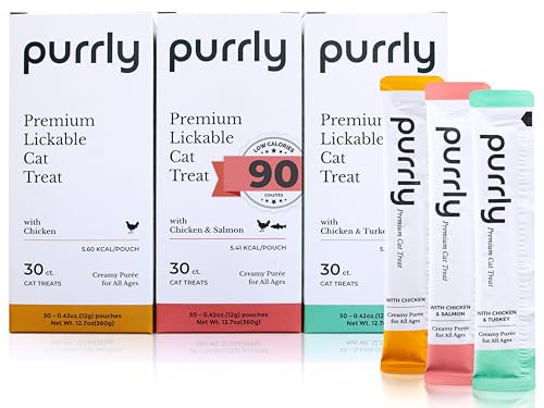 Image of Purrly Low Calorie Premium Lickable Cat Treat Topper Healthy Chicken Variety Bundle (90 Count) Human-Grade Protein with Functional Nutrients Wet Squeeze Creamy Puree Grain-Free Non-GMO Low-Phosphorus
