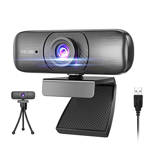 Webcam mit Mikrofon, 1080P Webcam mit Datenschutz Abdeckung und Stativ, Webcam für PC Laptop Videochat, Konferenz, Online-Unterricht, USB