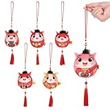 6 Pcs Chinese New Year Horse 2026 Spring Festival Decorations Lunar Blessings Cute Horse Doll 2026 Mascot Zodiac Animals Hanging Ornaments Photo Props for Chinese Lunar New Year Gifts