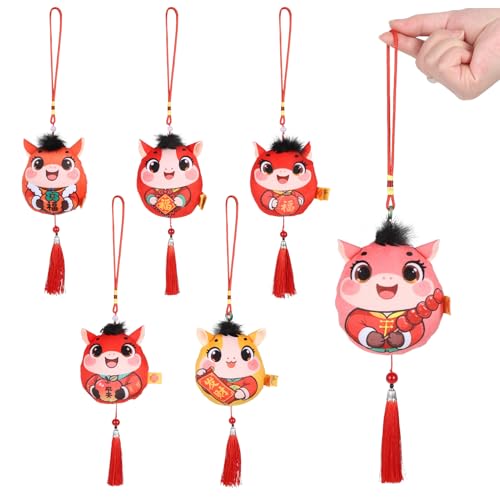 6 Pcs Chinese New Year Horse 2026 Spring Festival Decorations Lunar Blessings Cute Horse Doll 2026 Mascot Zodiac Animals Hanging Ornaments Photo Props for Chinese Lunar New Year Gifts