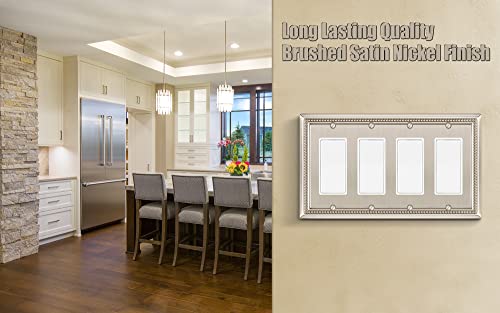 Image of Henne Bery Sunken Pearls Heavy Duty Decorative Wall Plate Switch Plate Outlet Cover (Quad Decorator, Satin Nickel)