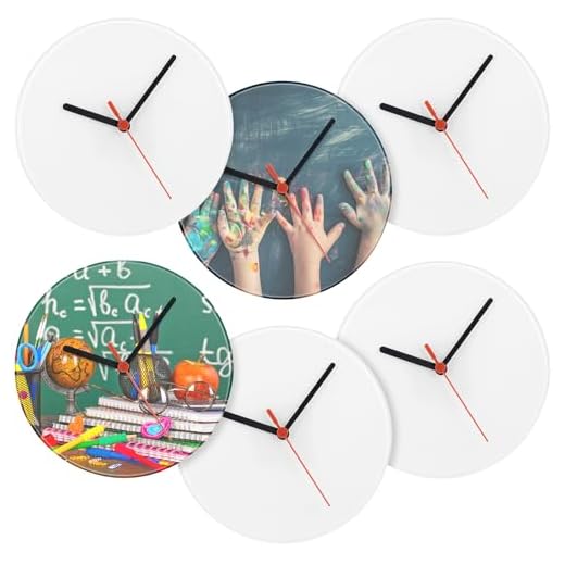 6 Pcs Sublimation Blank Clocks Wood DIY Wall Clock Round Printing Wall Clock Battery Operated Clock for Halloween Christmas Thanksgiving Day School Home Decor(9.8 Inch)
