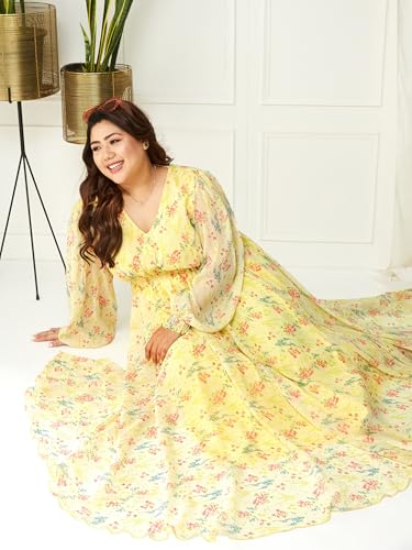 Image of Miss Chase A+ Women's V-Neck Three-Quarter Sleeve Floral Wrap Chiffon Midi Dress
