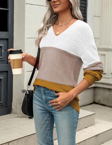 Image of Zeagoo Sweaters for Women Long Sleeve Shirts V Neck Tops Fall Clothes | Womens 2026 Fall Sweaters,Long Sleeve Ribbed Knit Pullover,V Neck Lightweight Tops,Crochet Pullover Sweater,Outfits,Knit Tops
