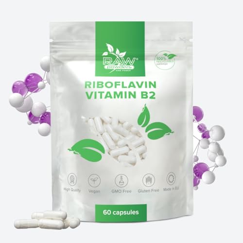 Riboflavin Vitamin B2-100mg, 60 Capsules, High Strength - Vegan Vitamin b2 riboflavin Supplement - Helps with Tiredness and Fatigue, Supports Energy Levels - by Raw Powders
