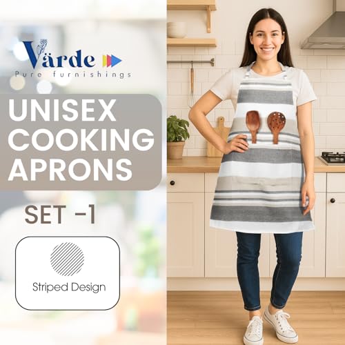Image of Unisex Cooking Aprons | Waterproof Apron | Striped Design with 2 Front Pockets & Adjustable Neck Strap | Durable, Oil & Stain Resistant | Chef Apron for Cooking