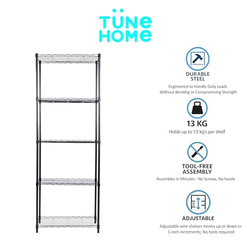 Image of 5-Shelves Wheels Heavy Duty Steel Storage Rack | Multipurpose Shelving Unit for Kitchen, Home & Utility (Black, 5 Shelves Wheels)