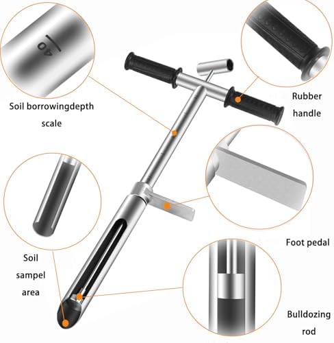 20in/40in Stainless Steel Soil Sample Probe with Foot Pedal - 38mm Soil Sampler Kit for Core Sampling in Gardens, Lawns, Farms, and Agriculture