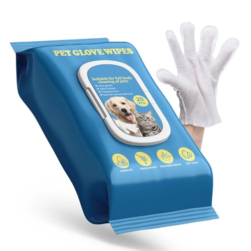 TREZUMA Pet Glove Wipes for Dogs & Cats with Coconut Scent No Rinse Full Body Cleaning Large Gloves (9.84 x 9.05 inch) Gentle Grooming for Paws Face Ears Eyes Coat Alcohol Free 20 Pack