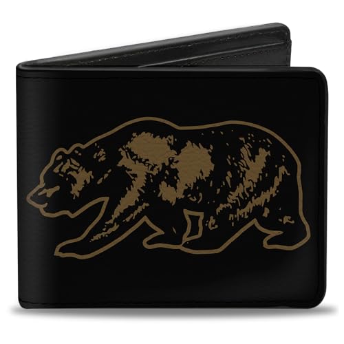 Buckle-Down Men's Wallet, Bifold, California Grizzly Bear Outline Black Brown, Vegan Leather, 4.0