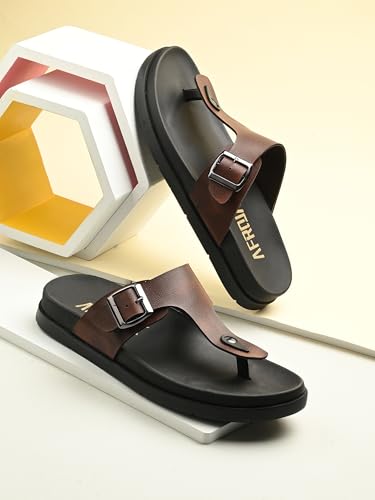 Image of AFROJACK Men's Sandals | Casual Sandal /Slippers For Men With PU Upper | Comfortable Sole Stylish & Durable Design | Slip-on Style | Light Weight, s4700