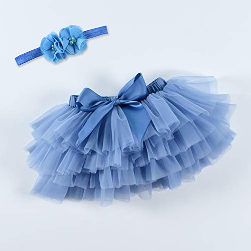 Baby Girls Tutu Bloomers Diaper Cover Cotton Tulle Bloomers and Headband Set Blue 2-3 Years