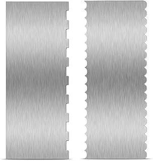 2 Pieces 9 Inch Stainless Steel Cake Scraper Large Double Sided Patterned Edge Stripe Edge Smoother Scraper Cake Decorating Comb Cake Pastry Cutter for Mousse Butter Cream Cake Decoration