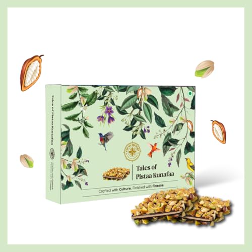 Image of Cacao Springs Tales of Kunafa Pistachio Chocolates Box Diwali Gift Hamper - Crunchy Pistachio Kunafa Chocolate Brittle Bar (Pack of 4) - Premium Festive Celebration Chocolate Box For Gift - 80 Gram