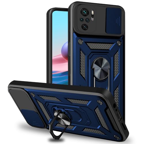 Image of AESTMO Tough Armor Redmi Note 10 / 10S Bumper Back Case Cover | Ring Holder & Sliding Camera Shield Cover | 360 Degree Protection Back Case Cover for Redmi Note 10 / 10S (Blue)