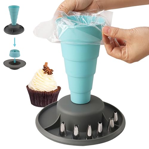 Soporte para manga pastelera, soporte para manga pastelera plegable de PP seguro con pedestal estable, herramienta de decoración de pasteles con boquilla para magdalenas que ahorra espacio para el ho