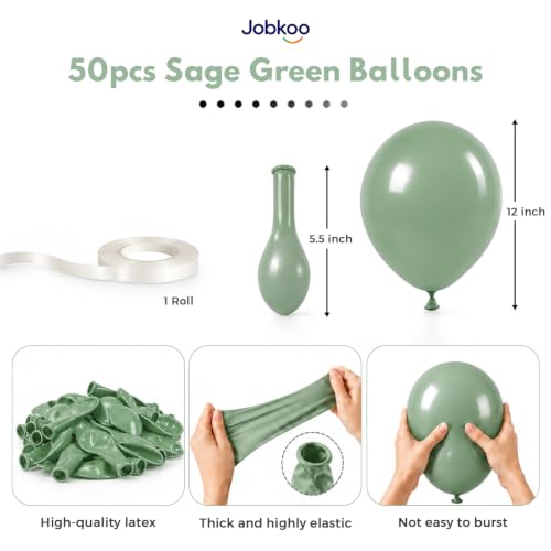 Image of Jobkoo Sage Green Balloons 12 Inch, Eucalyptus Olive Vintage Green Balloon