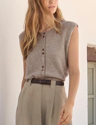 Image of MINSURE Women's Lightweight Cardigan Sleeveless Button Down Sweater Vest Casual Trendy Slim Knit Tank Tops(Grey-M)
