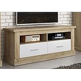 JUANIO Mueble TV de Color Roble Cambrian/Blanco - Longitud 135 x Profundidad 41,80 x Altura 56,6 cm
