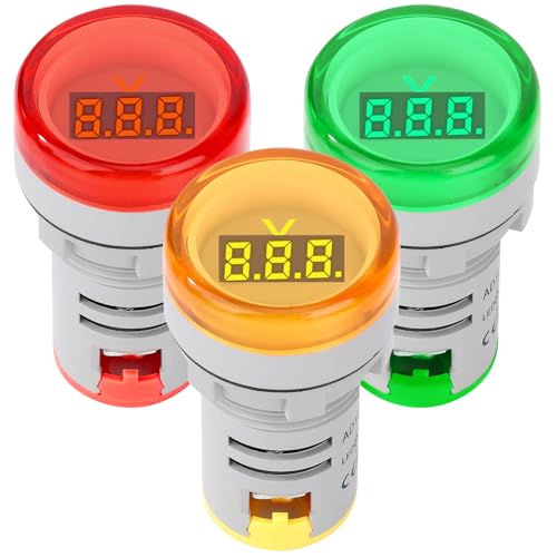 DROK AC Voltage Display, 3pcs Digital LED Display Voltmeter AC 60-500V Voltage Meter Monitor 110v 220v Volt Detetor Green Red Yellow Signal Indicator Light Panel