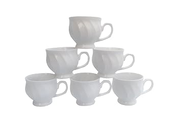 White Color Bone China Tea and Coffee Cups 140 ml Set of 6 (Design Art)