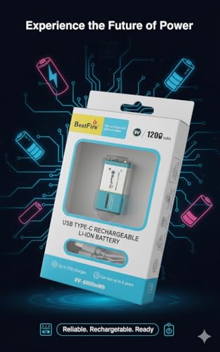 Image of Compatible with BestFire 9V-6000mWh USB Type-C Rechargeable Li-ion 1200mAh Battery (Pack of 1)
