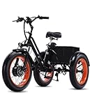 NOMIGO Electric Tricycle for Adult E Trike 3 Wheel Ebike 3 Wheels bicycle 25KM/H 48V15AH Lithium Battery PAS Max 75km range 20×4.0" Fat Tire E-Tricycle electric trike Orange