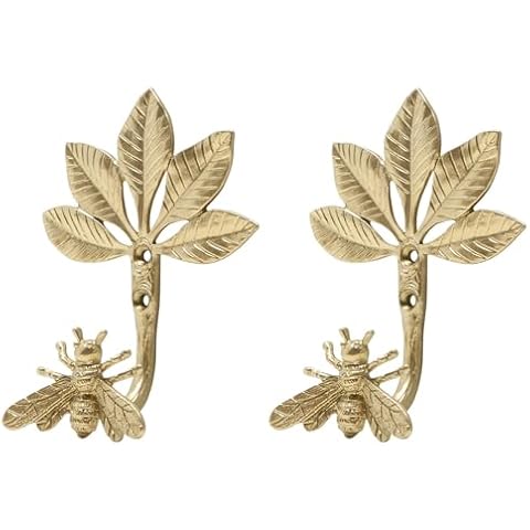 SOFFEE DESIGN Set of 2 Wall Mounted Metal Coat Hooks, Gold Bee Leaf Hanging Rack Hooks for Entryway, Bathroom, Bedroom Farmhouse Decoration Cover