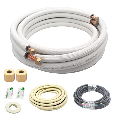 16ft Length Mini Split Line Set,3/8" 5/8" OD Copper Pipes Tubing and 3/8 White PE Thickened Insulated Coil with Flared Nuts for Mini Split Air Conditioner HVAC or Heat Pump System. (16Ft(3/8+5/8)) by HANSUM - Used condition - US$78.97