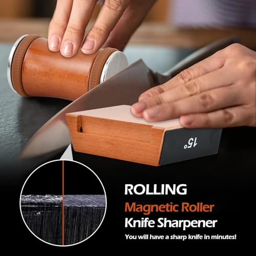 Focenat Messerschärfer Profi, Rollschleifer Messerschärfer Mit 15 & 20 Grad Magnet Schärfwinkel, Schleifstein Gerade Kanten Mit Industriediamanten, Messerschleifer Für Messer, Küchenmesserschärfer