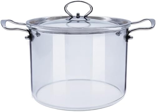 DNATS Olla de cocina de vidrio con tapa cacerola resistente al calor juego de utensilios de cocina de vidrio con asa y agujero de vapor color A