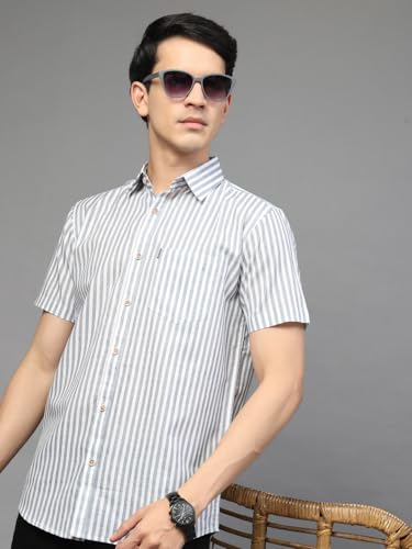 Image of Majestic Man Men's Pure Cotton Striped Half Sleeve Regular Fit Shirt