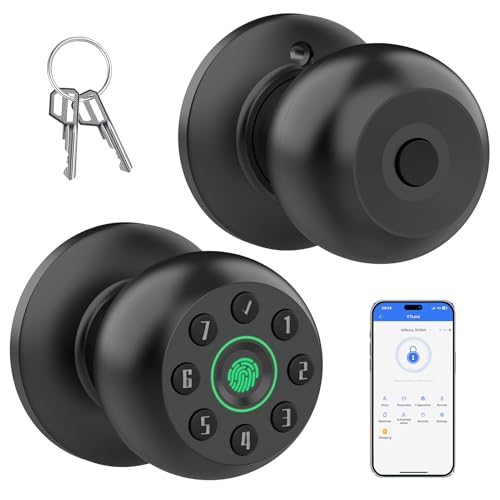 Fingerprint Door Knob Smart Door Knob Biometric Door Knob with Code App Control Auto Lock Fingerprint Door Lock Thumb Print Door Knobs for Bedroom Office Apartment