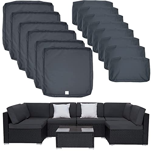 ClawsCover 14Pack Outdoor Patio Seat and Back Cushions Replacement Covers Fit for 7Pieces 6-Seater Wicker Rattan Sectional Couch Chair Furniture Set,Dark Grey-Include Cover Only (Large)
