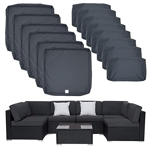 ClawsCover 14Pack Outdoor Patio Seat and Back Cushions Replacement Covers Fit for 7Pieces 6-Seater Wicker Rattan Sectional Couch Chair Furniture Set,Dark Grey-Include Cover Only (Large)