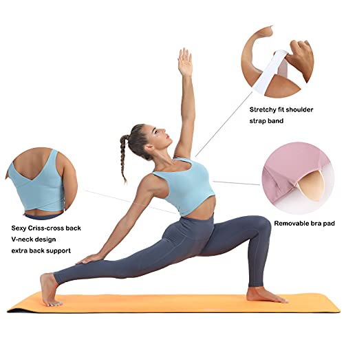 Mathacino Longline Sports Bras For Women, V-Neck Workout Padded Sports Yoga Bra Aesthetic Sports Bratank Tops Crop Top Purple #TOP4