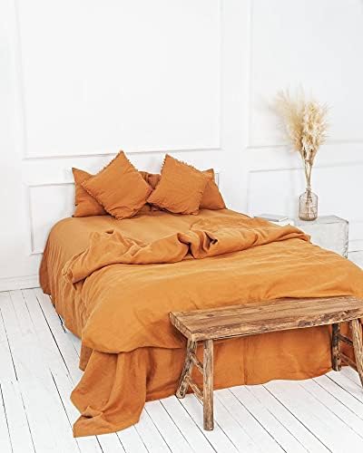 Washed Duvet Cover Cotton Queen Duvet Cover 100% Stone Washed Duvet Cover Comforter Cover with Buttons Color Duvet -King, Queen, Twin, Full, Toddle Bedding (Brunt Orange, Twin)