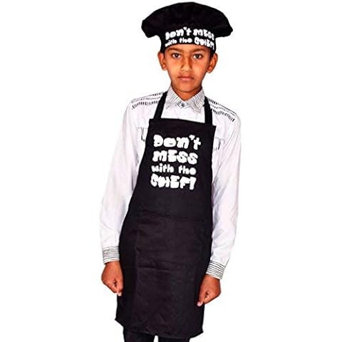 Sterling Smart® Kids Don'T Mess with The Chef Childrens Apron & Hat Set NOVELTY APRON,BLACK, COOKING APRON,BAKEWARE APRON,BBQ APRON 4-7 Years Cover