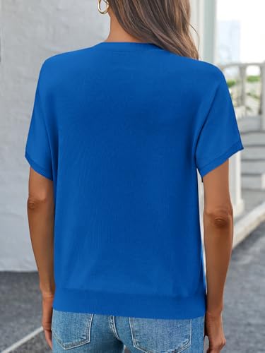 Image of Saodimallsu Women's Short Sleeve Crew Neck Knit Pullover Sweater | Casual Basic, Crew Neck, Loose Knit Pullover, Summer Lightweight