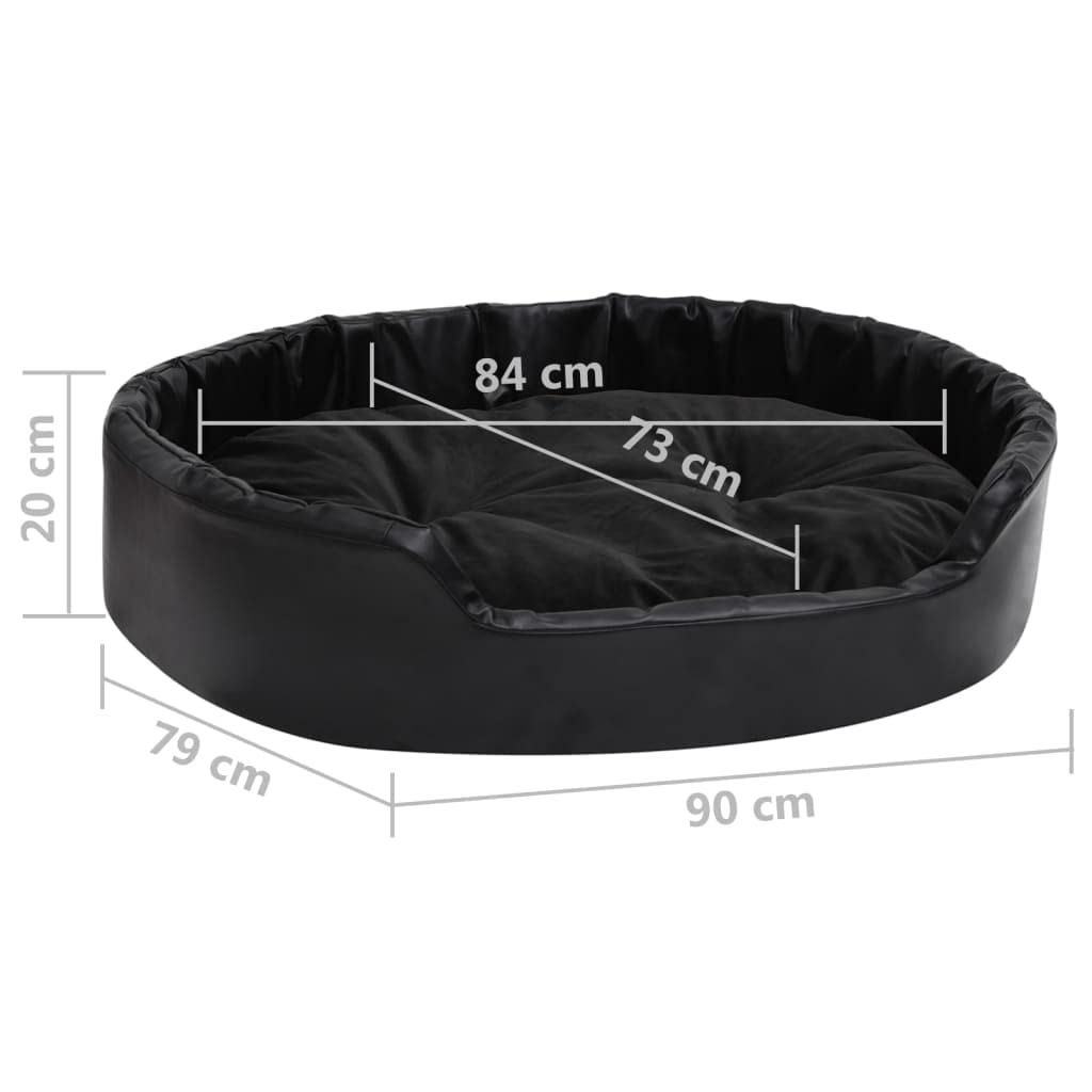 Hundebett schwarz 90x79x20 cm aus Plüsch und Kunstleder, rutschfestes Hundebett Kissen Körbchen Sofa Matratze für Haustier Schlafplatz, waschbar, pflegeleicht