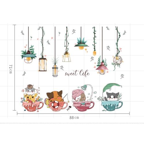 Vinilos adhesivos de pared Achang gatos en tazas para decoración infantil miniatura 2