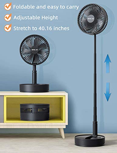 OPOLAR 2021 8-Inch Rechargeable Foldaway Fan, Battery Operated Pedestal Fan with Remote Control, Oscillating, Stretchable, Timer, 4 Speeds, 7200mAh Table Fan for Home, Camping, Outdoor and Office