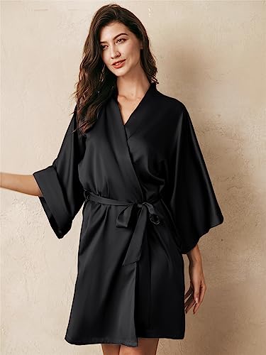 AW BRIDAL Silk Robes for Women, Short Bridesmaid Robes for Bridal and Wedding Party, Bride Satin Robe with Long Sleeve4