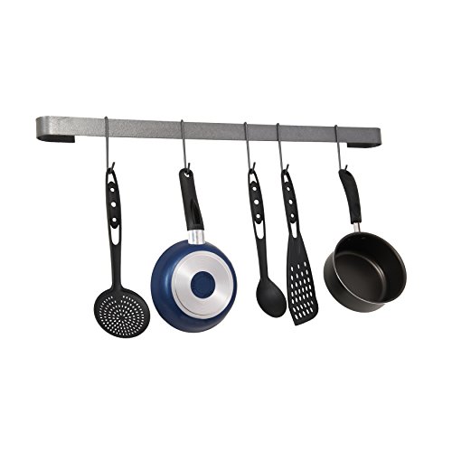 Rack It Up Long Wall Rack Utensil Bar with 12 hooks, Steel Gray Hammertone